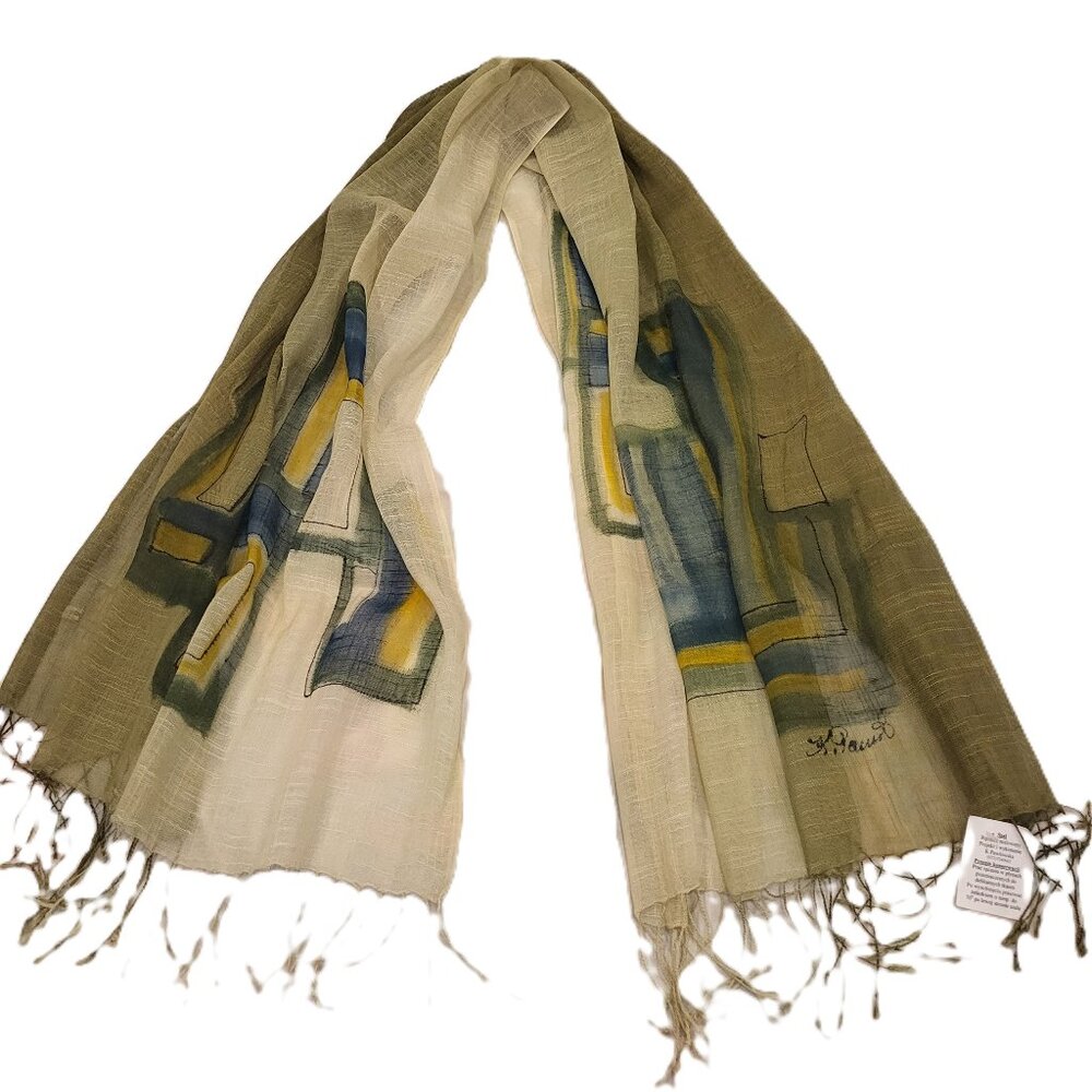 NWT Linen Ombre Beige Green Scarf Wrap